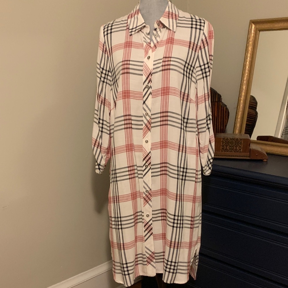 Michael Tyler Plaid Button-Up Shirt Dress